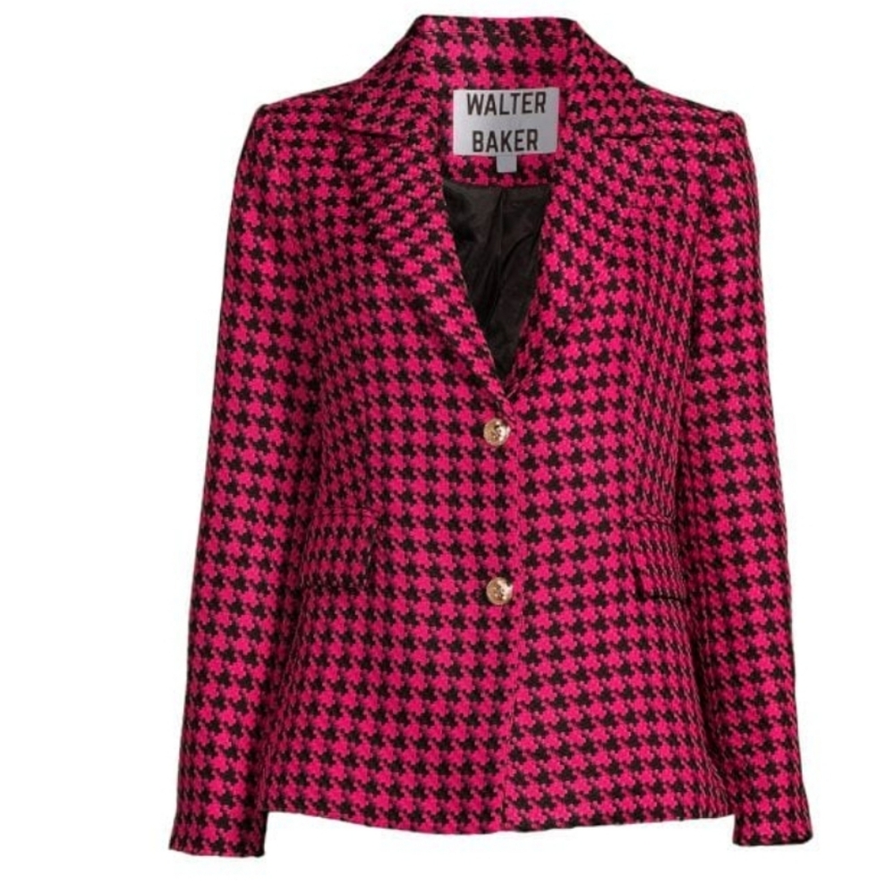 NWT Walter Baker Devin Houndstooth Blazer Magenta & Black L